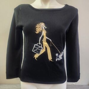 Belldini Black Top Size M Beverly Hills Hollywood Melrose Shopping Girl Poodle